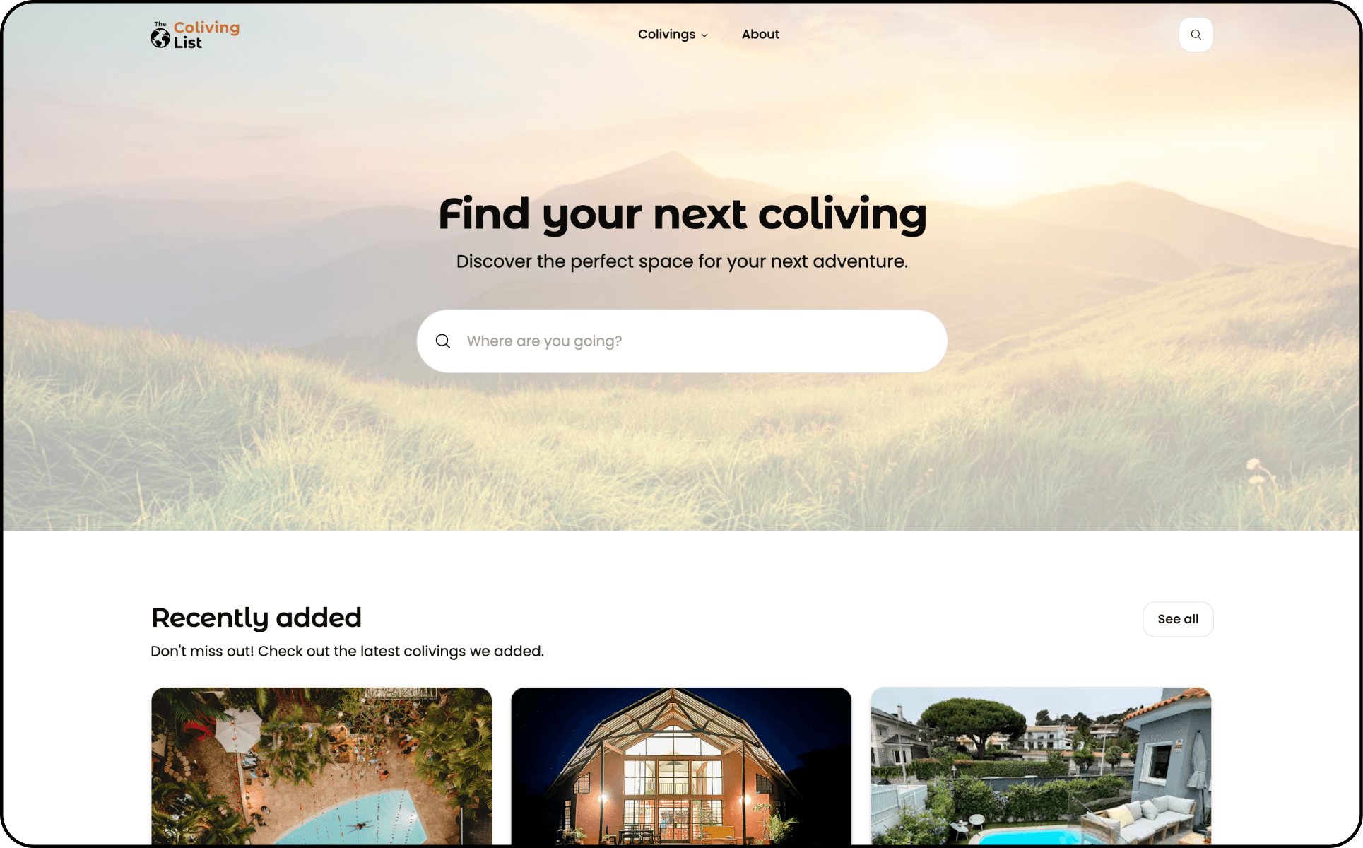 Screenshot of The Coliving List app